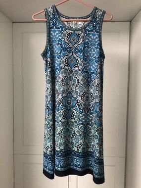 Max Studio Sleeveless Blue Patterned Midi Dress US S